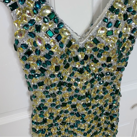 NWT Mini Crystals & Sequins Teal Sparkly Cocktail Dress Size 2 - Picture 6 of 9